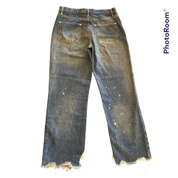 Free People Jeans Size 28 Paint Splatter Raw Hem Cropped Straight Distressed NWT - Picture 2 of 10